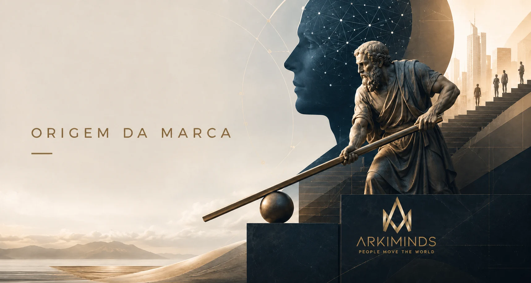 Origem da marca ArkiMinds inspirada em Arquimedes